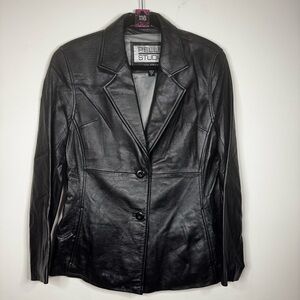 #86 Pelle Studio Women's Sleek Black Leather Blazer Jacket Sz. Medium 20” PTP
